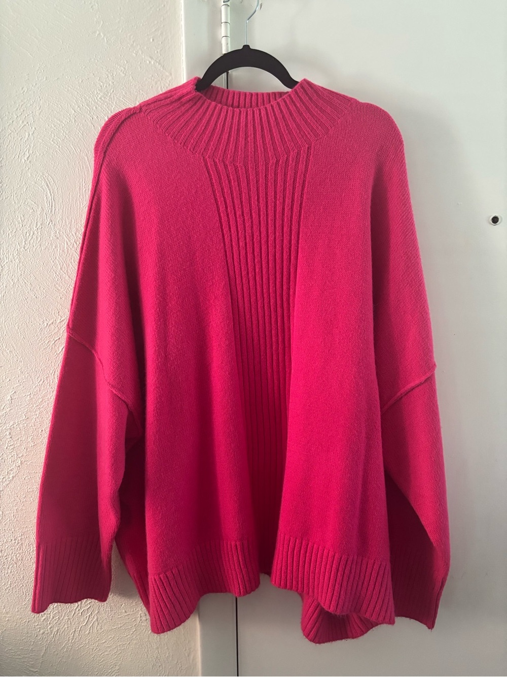 River Island Bright Pink Ribbed-Panel Crew Neck Sweater